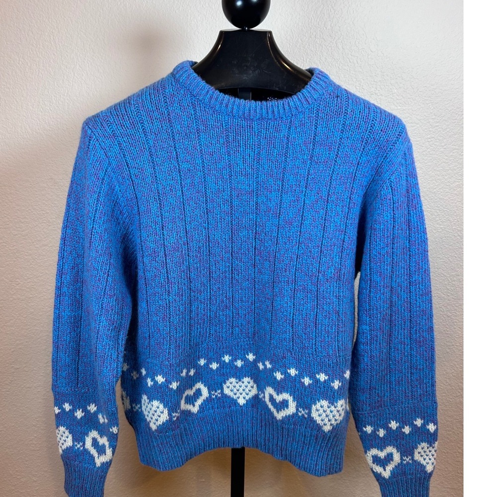 Woolrich Woman Vintage Blue Purple Heart Fair Isle Wool Blend Sweater Large